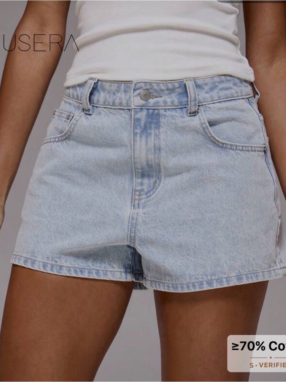 Light Wash Denim Shorts - Womens High-Rise Casual